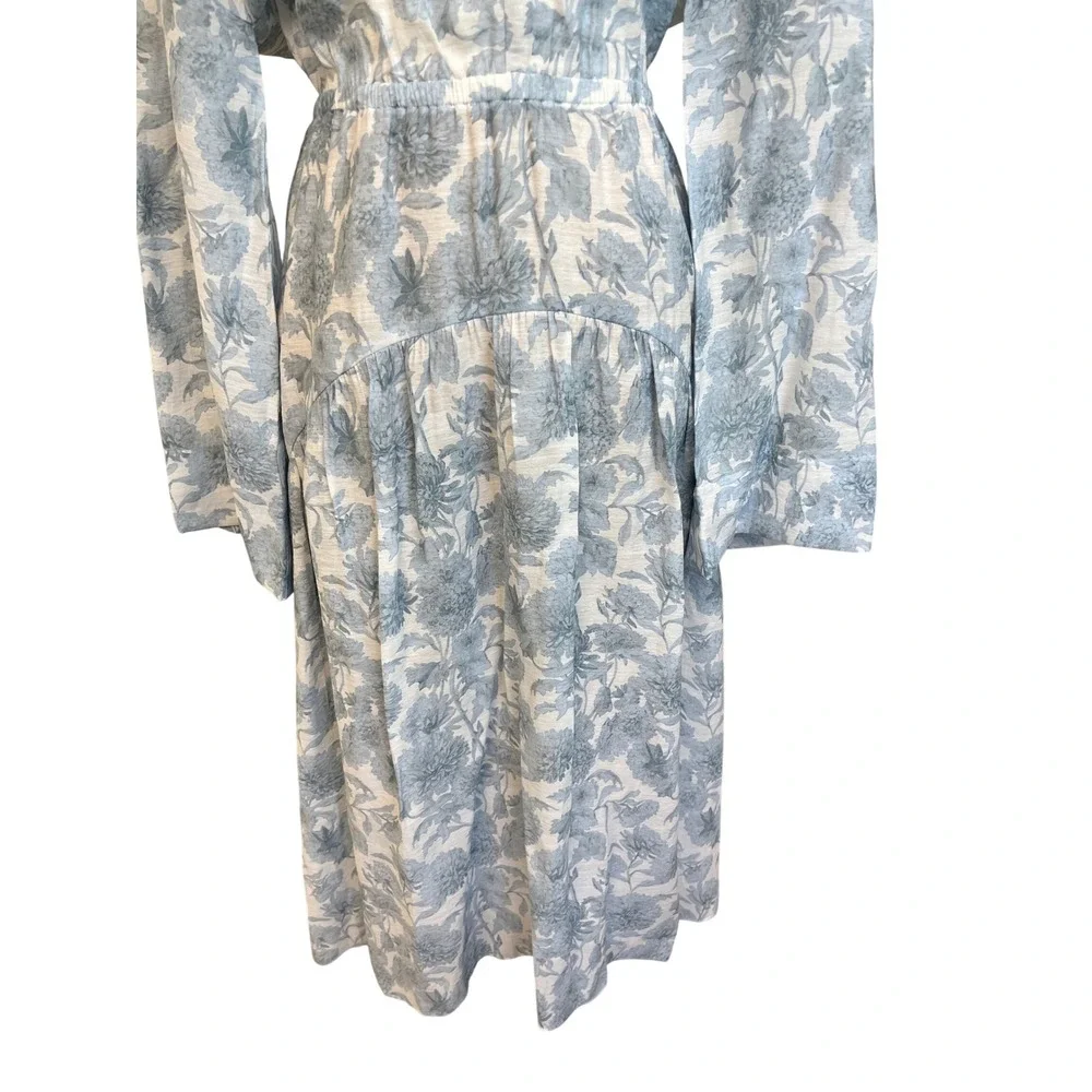 VINCE Dahlia Double V Neck Midi Dress Sz M Blue Floral Cutout Cottage Wedding - Picture 5 of 14
